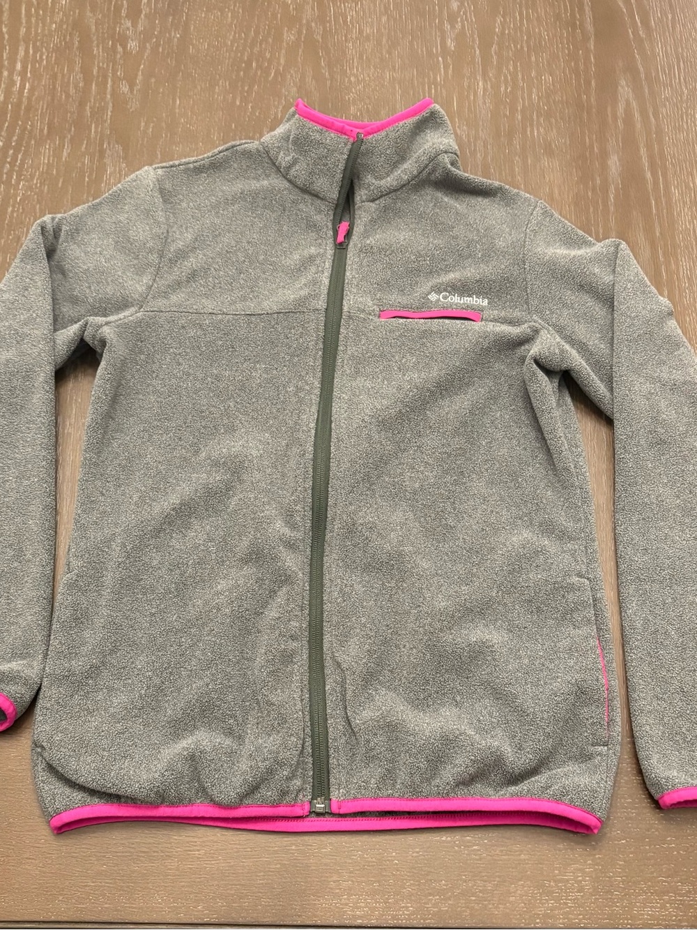 Columbia Gray Fleece Jacket with Pink Trim